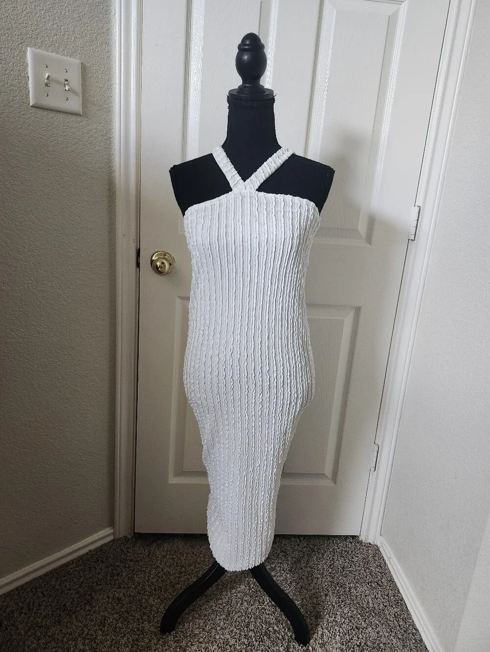 12th Tribe White Textured Halter Midi Dress - Women